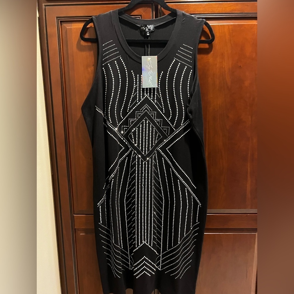NWT Say What? T-Shirt Soft Stretch Dress, Silver embellished - 2X